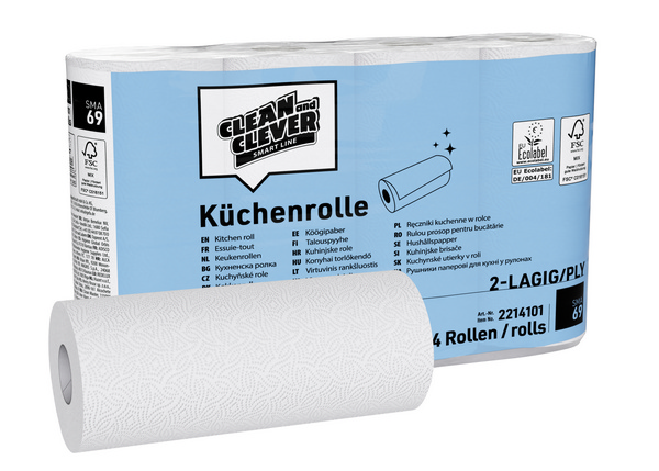 CLEAN and CLEVER Küchenrollen SMA69 Zellstoff, 2-lagig, Rolle à 64 Blatt, 23 × 22 cm, weiss - Webstar - Hygiene- und Verbrauchsartikel - Medizin- und Pflegeprodukte - Kiosk- und Shopartikel - Fun Food Service - Schweiz - Articles d’hygiène et consommables - Produits médicaux et de soins - Produits de kiosque et de magasin - Fun Food Service - Suisse
